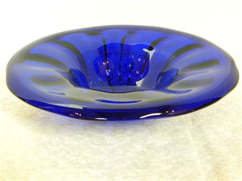 Vintage Cobalt Blue Lead Crystal Art Glass Bowl — Hand Blown Design Haute Juice