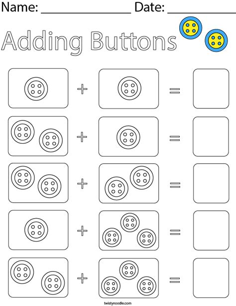 Adding Buttons Math Worksheet Twisty Noodle