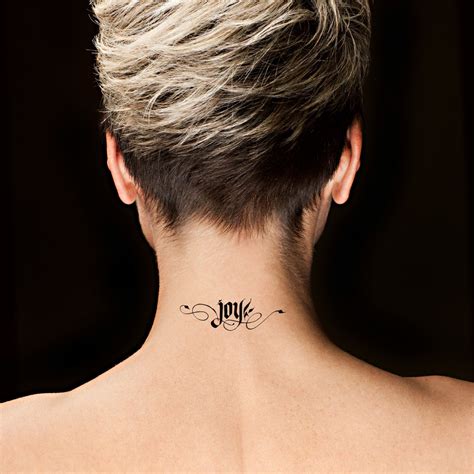 However, more serious health conditions, such as osteoporosis, can also cause humps and bumps on the back of the neck. joy tattoo on back of neck - Google Search (With images) | Neck tattoo, Neck tattoos women, Joy ...