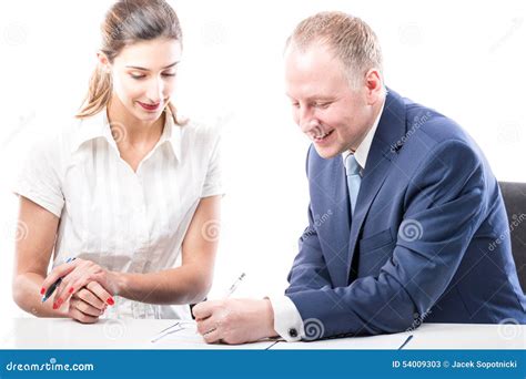 Businessman And Businesswoman Signing A Papers Stock Image Image Of