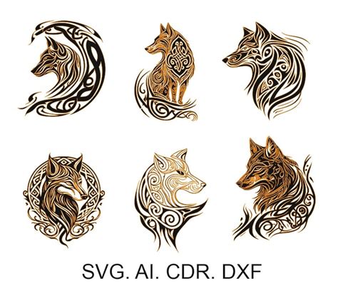Celtic Wolf Set 2 Wolf Head Tattoo Sketch Wolf Svg Fox Svg Dxf For