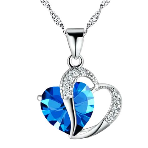 Fashion Heart Shape Pendant Necklace Unique Crystal Jewelry For Women Great T Royal Blue In