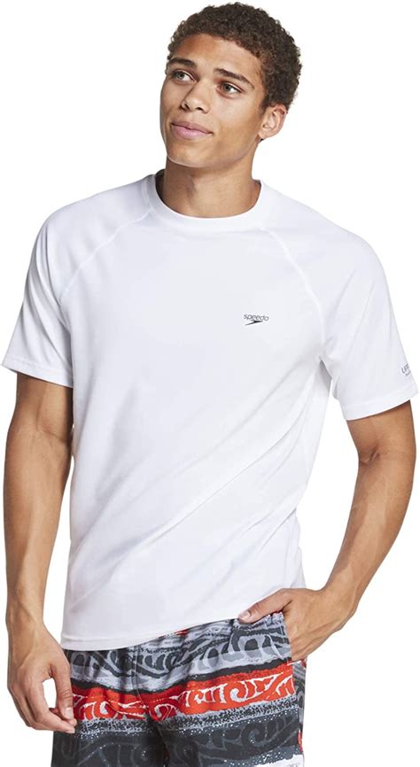 Speedo Mens Uv Swim Shirt Short Sleeve Regular Fit Solid White Size