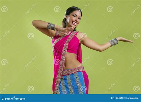 Beautiful Indian Young Brunette Woman Dancing Stock Photo Image Of