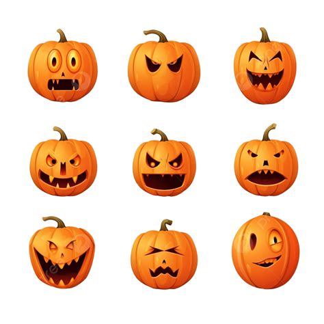 Conjunto De Abóboras De Halloween PNG Expressões Faciais Engraçadas E