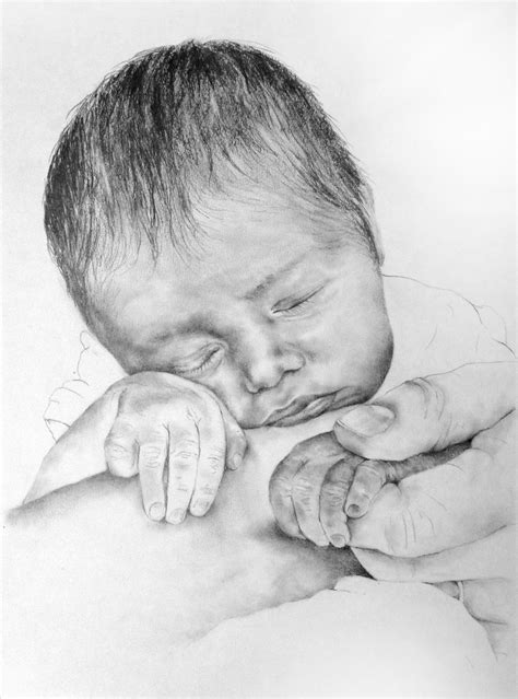 Newborn Baby Portrait Pencil Drawing Customised And Personalised
