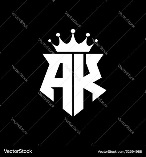 Ak Logo Monogram Shield Shape With Crown Design Vector Image