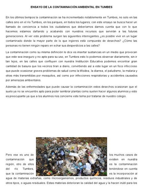 Ensayo De La Contaminación Ambiental En Tumbes Contaminación Petróleo