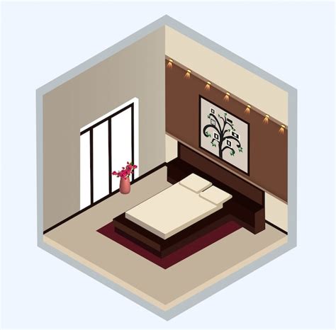 Diseño isométrico del interior del dormitorio Vector Premium