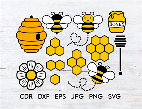 Honey Svg Vector Bee Set Honeycomb Svg Bumble Bee Svg Etsy