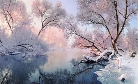 Download Reflection River Snow Nature Winter Hd Wallpaper