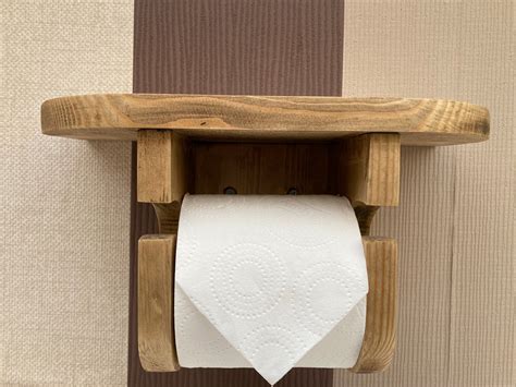 Wooden Toilet Paper Holder With Shelf Oiled Wood Home Decor Etsy