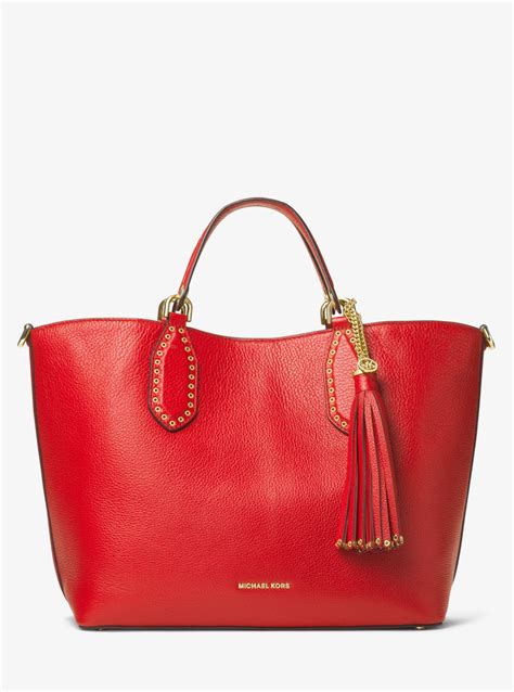 Michael Kors Brooklyn Large Leather Tote Bag In Bright Red Red Lyst