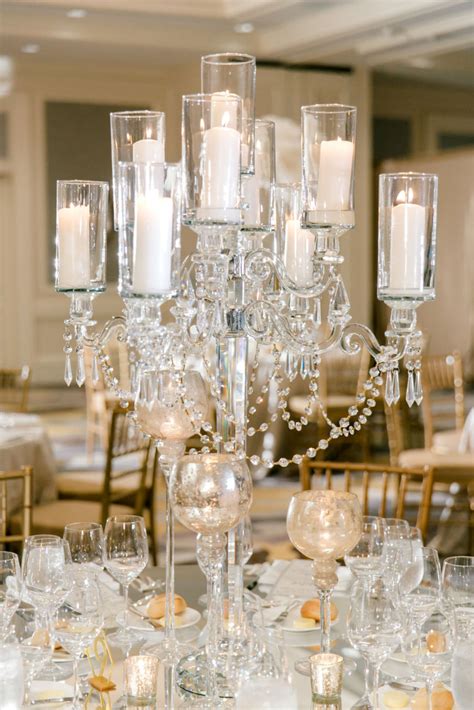 Glamorous Crystal Candelabra Wedding Centerpiece With Draping Crystals