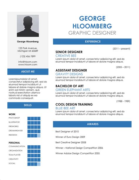 Free One Page Resume Templates Free Download