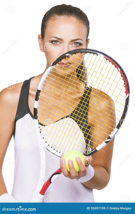 Nice Portrait Of A Young Female Tennis Sportswoman Player With N Stock