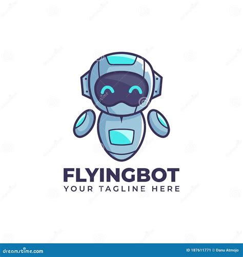 Cute Cartoon Flying Float Robot Illustration Mascot Logo Stock Vector
