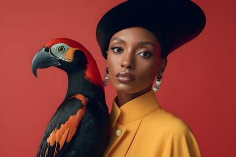 Premium Photo A Woman With A Parrot On Her Shoulder