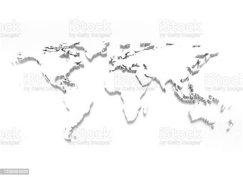 World Map White With Shadow Outline Isolated Background Stock Photo