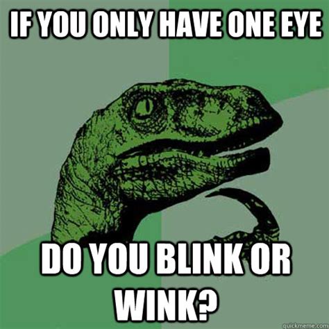 If You Only Have One Eye Do You Blink Or Wink Philosoraptor Quickmeme