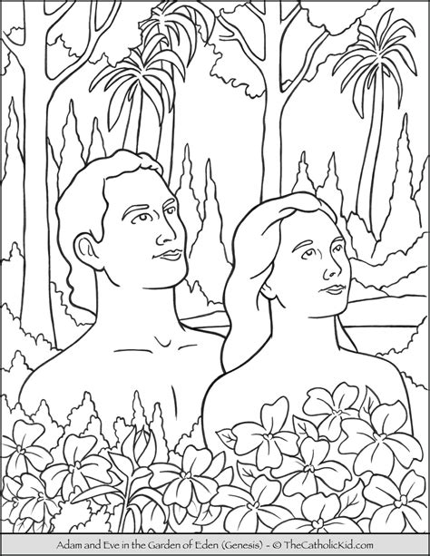 This coloring page belongs to these categories: Bible Coloring Page - Adam and Eve in the Garden of Eden ...