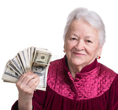 Smiling Old Woman Holding Money Stock Image Image Of Joyful Adult