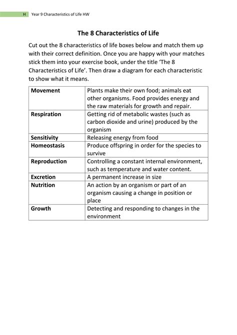 Characteristics Of Living Things Worksheet