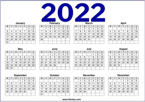 Uk 2022 Calendar Printable One Page Calendars Printable