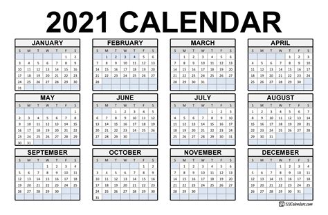 2021 Printable Calendar 123calendars In Free Printable Small Pocket