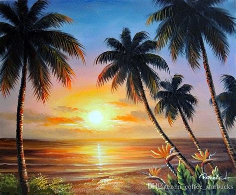 2018 Framed Hawaii Beach Sunset Palms Bird Of Paradise Flowershand Painted Seascape Art Oil
