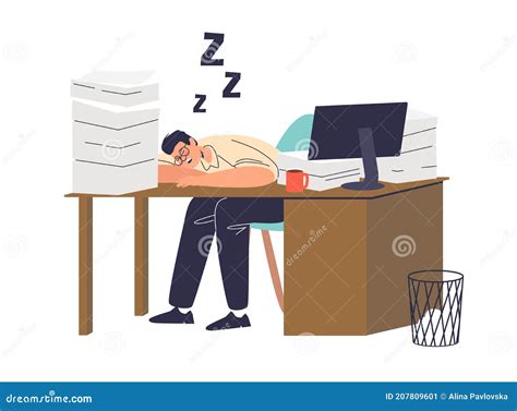 Tired Worker Sleeping At Office Desk Male Manager Exhausted And