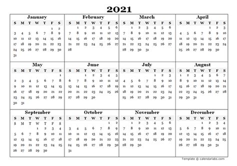 Fillable Yearly Calendar 2021