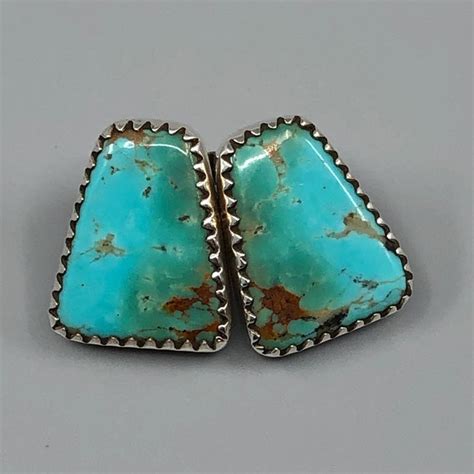 Southwest Sterling Silver And Turquoise Stud Earrings Signed M Vintage