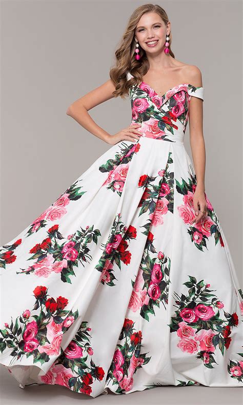 Jvn By Jovani Off Shoulder Print Prom Dress Promgirl Floral Print