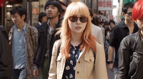 Japanese Girl Wearing Sunglasses On A Street Background Foreigners