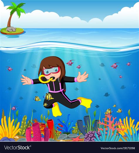 Cartoon Girl Diving In Sea Royalty Free Vector Image