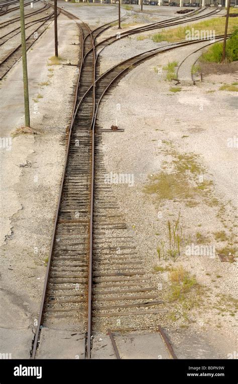 Railroad Yard Tracks With Switches In Knoxville Tennessee Usa Photo