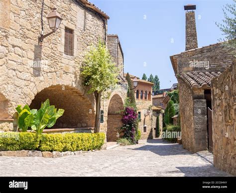 Medieval Architecture Street In Peratallada Town In Catalonia Spain