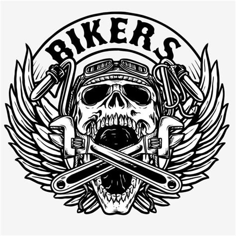 Skull Biker Logo For Motorcycle Club Enthusiast Skull Drawing Motorcycle Drawing Bike Drawing