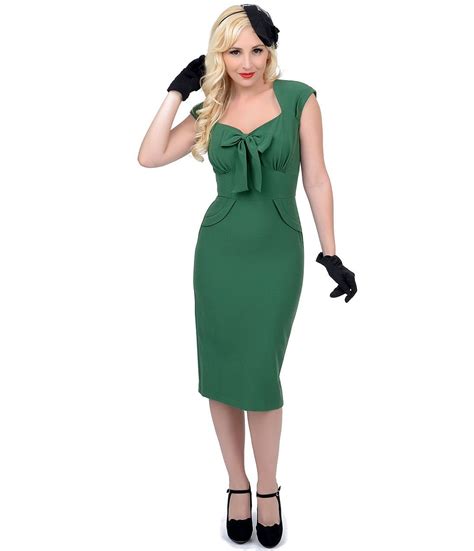 Stop Staring 1940s Style Green Fitted Karlie Wiggle Dress From Unique