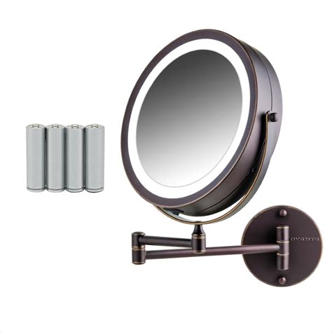 Ovente Lighted Wall Mount Makeup Mirror 85 Inch 1x 10x Concave Magnifier Circle Led Double