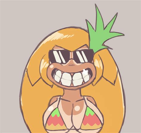 Rule 34 Big Breasts Bikini Top Blonde Hair Domobot Hair Ornament Long Hair Pineapple Pineapple