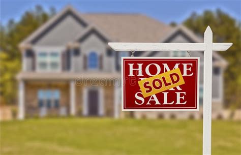 Sold Home For Sale Sign In Front Of New House Stock Photo Image Of