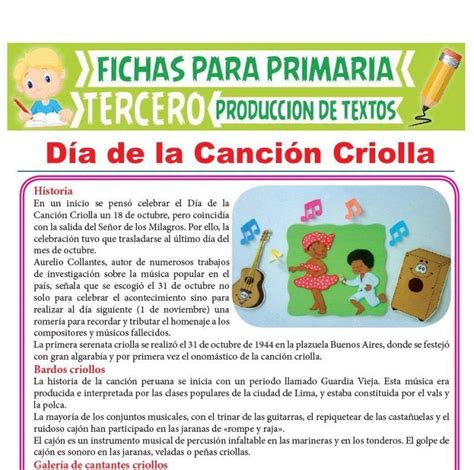 Ficha De Día De La Canción Criolla Para Tercer Grado De Primaria