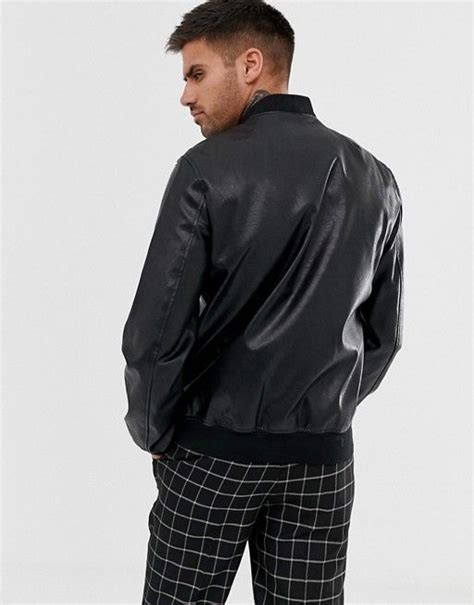 Asos Design Asos Design Faux Leather Bomber Jacket With Dual Zip