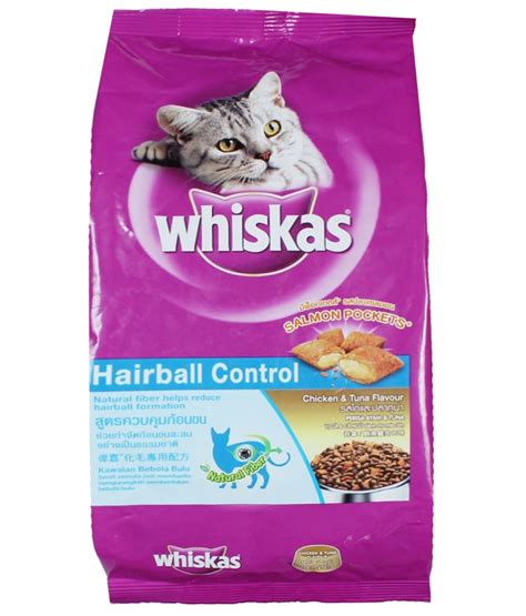 Iams uses a blend of fibers and beet pulp to fight hairballs. Whiskas Hairball Control Chicken and Tuna Cat Food (450gm ...