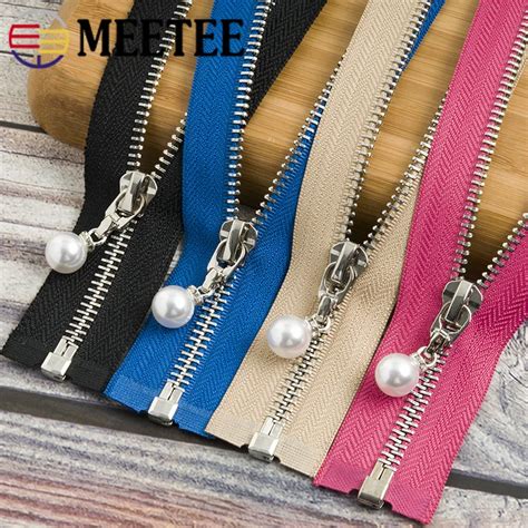 Meetee 2080120cm 5 Metal Zipper Pearl Zip Slider Womens Open End
