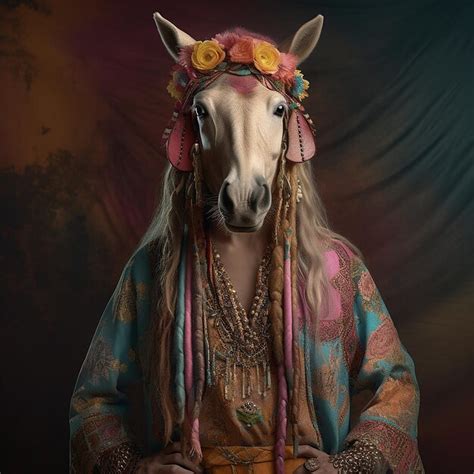 Premium Ai Image Unicorn Horse In Boho Bohemian Medieval Hippie
