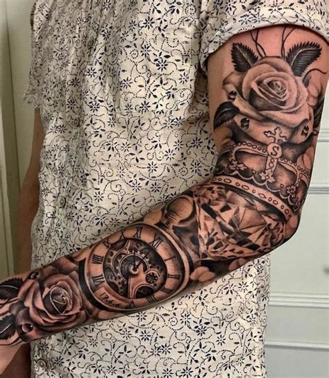 Vintage ink with compass and map. white floral shirt, roman numeral photos, sleeve tattoo ...