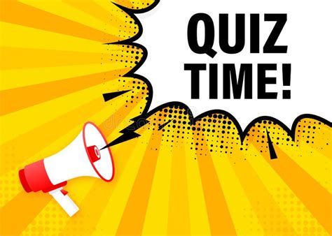 Quiz Time Megaphone Yellow Banner In Flat Style Vector Illustration